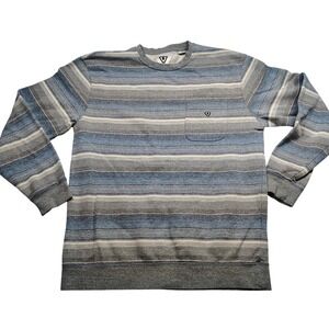 VISSLA Mens Striped Crewneck Sweatshirt Long Sleeve‎ Pocket Pullover Blue Gray L